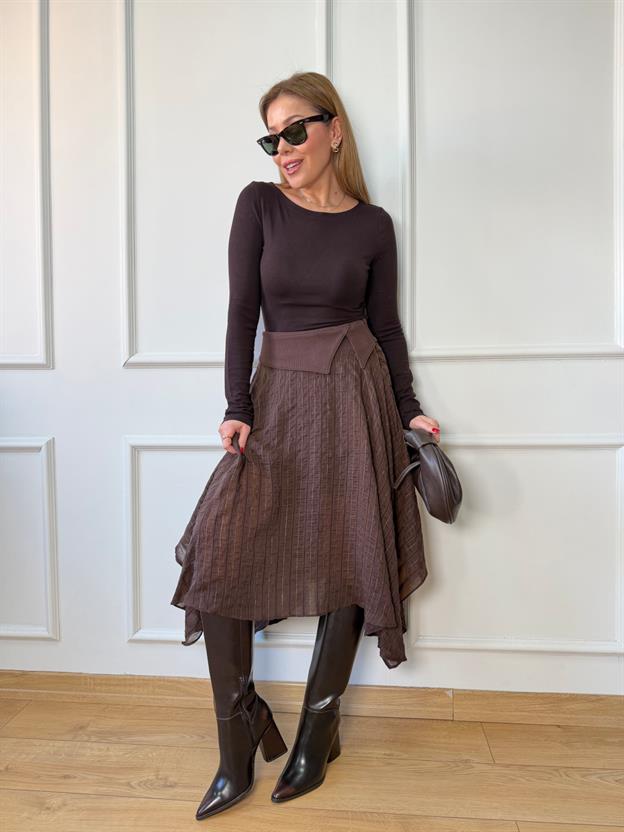 Kahve Bel Detaylı Etek