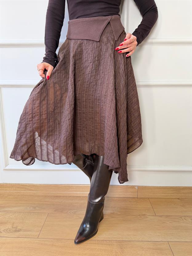 Kahve Bel Detaylı Etek