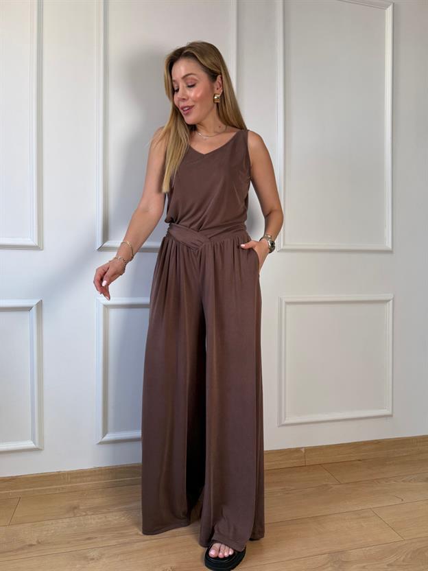 Kahve Bel Detaylı Pantolon