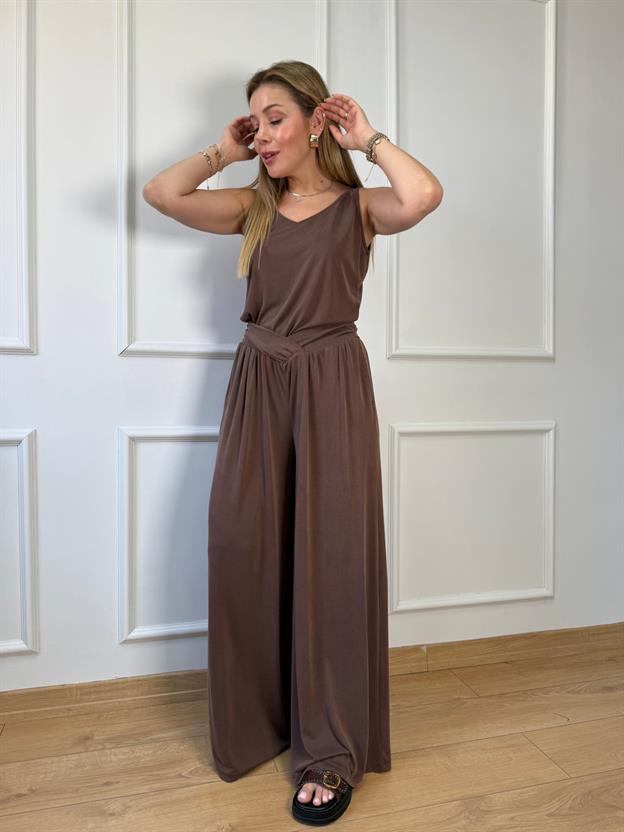 Kahve Bel Detaylı Pantolon