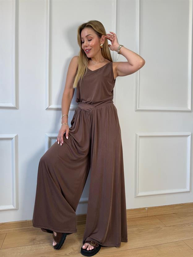 Kahve Bel Detaylı Pantolon
