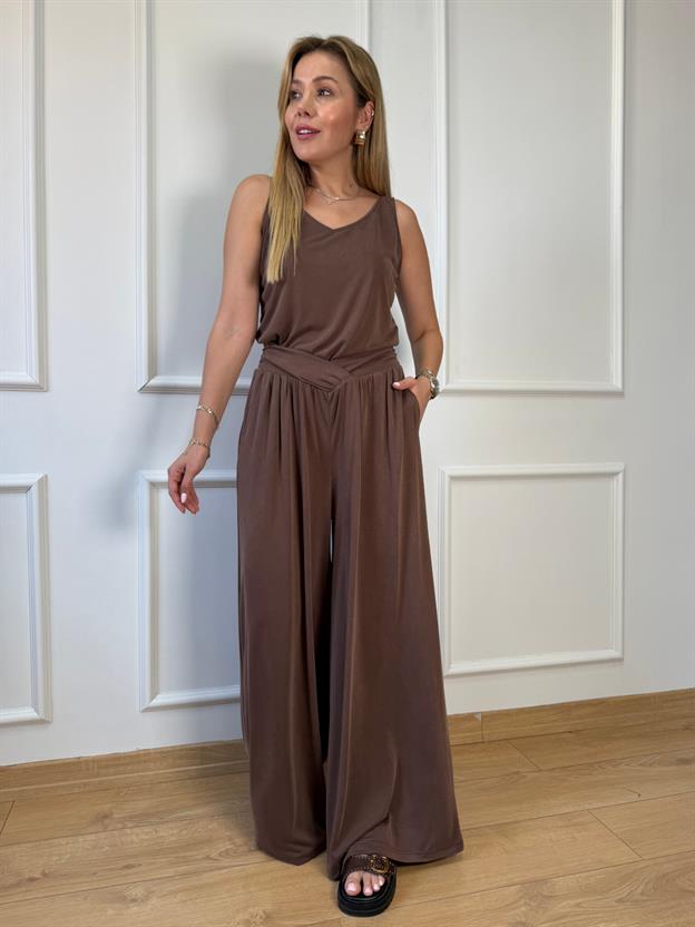 Kahve Bel Detaylı Pantolon