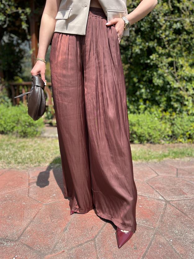 Kahve Bel İp Bağlamalı Pantolon