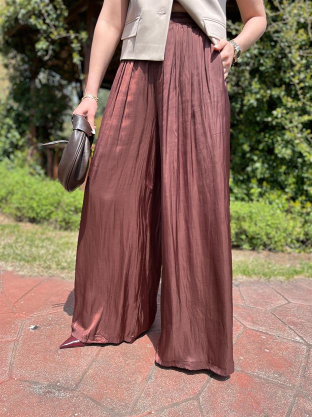 Kahve Bel İp Bağlamalı Pantolon