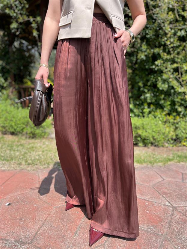 Kahve Bel İp Bağlamalı Pantolon