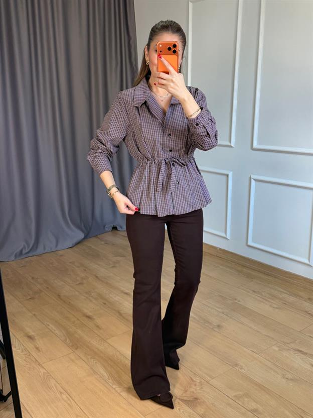 Kahve Beli Bağlamalı Gömlek