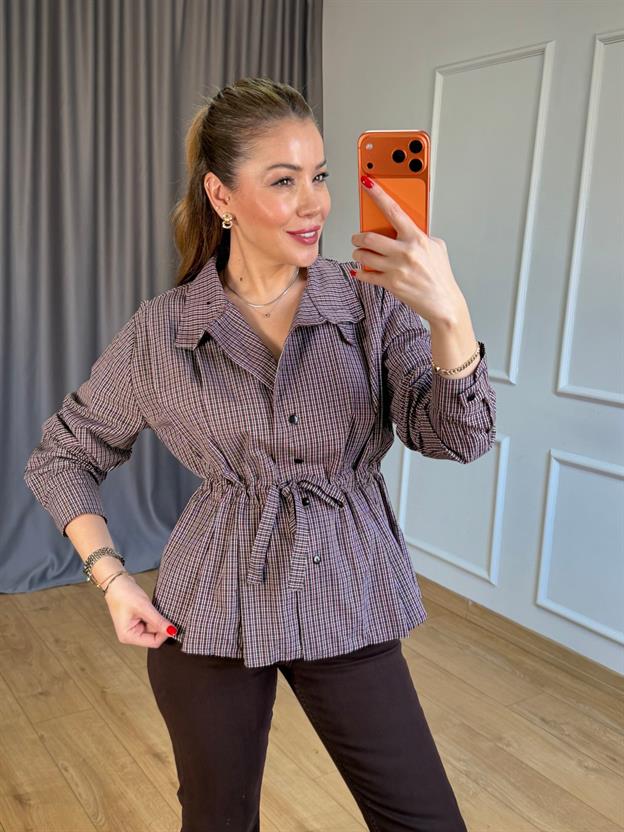 Kahve Beli Bağlamalı Gömlek