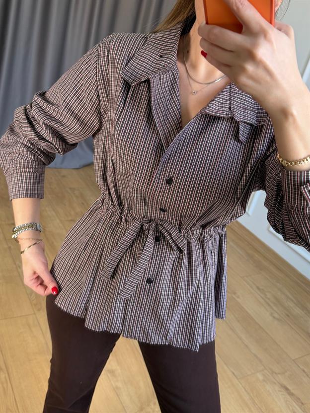 Kahve Beli Bağlamalı Gömlek