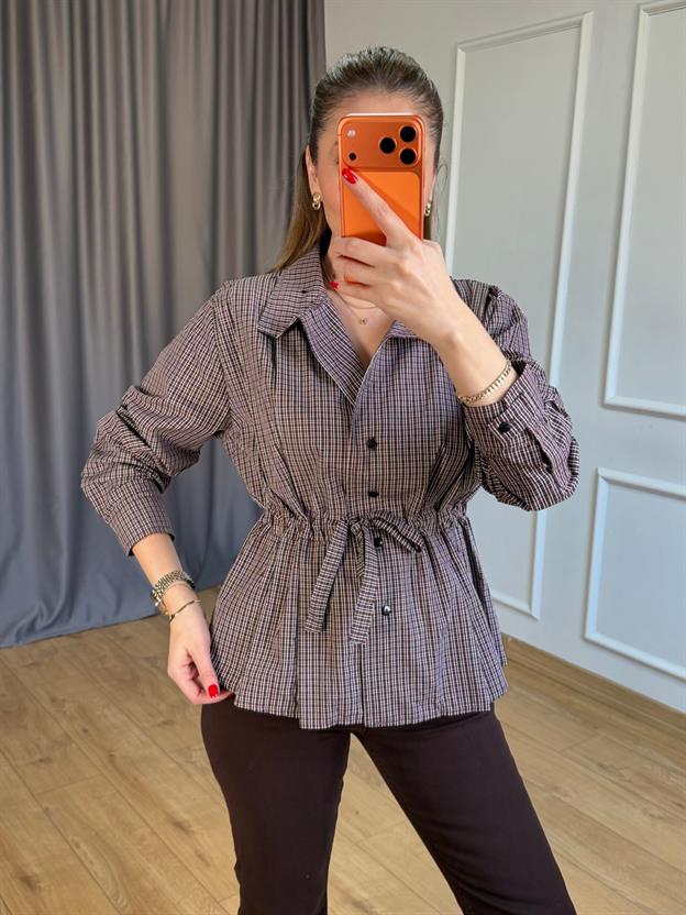 Kahve Beli Bağlamalı Gömlek