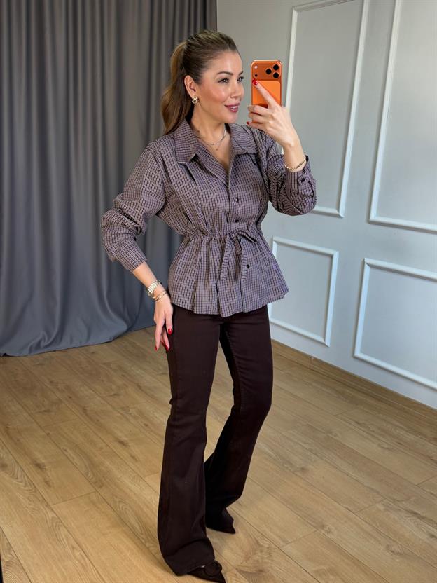 Kahve Beli Bağlamalı Gömlek