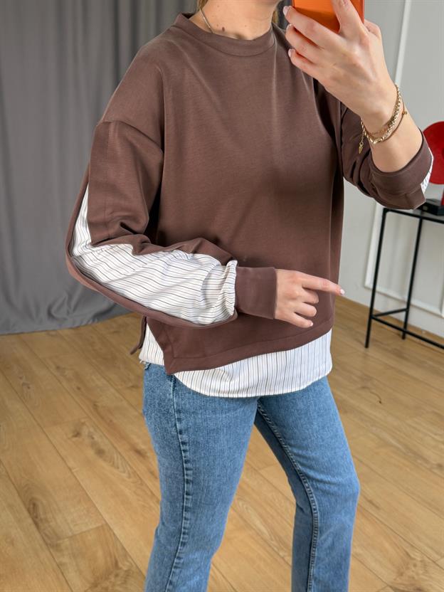 Kahve Çizgi Detaylı Sweatshirt