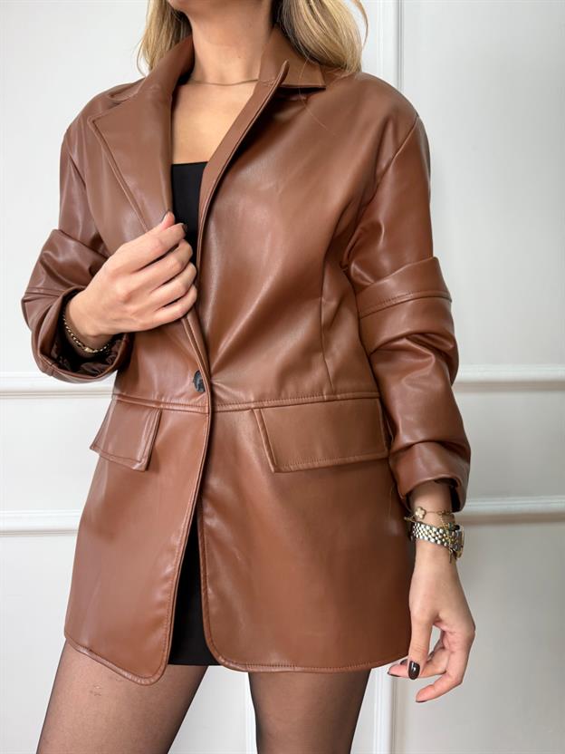 Kahve Deri Blazer Ceket