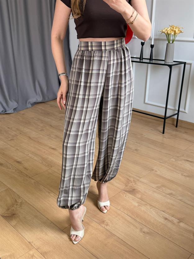 Kahve Ekoseli Şalvar Pantolon