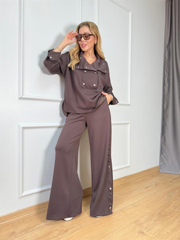 Kahve Gümüş Düğmeli Modal Takım