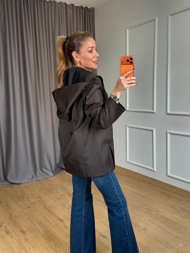 Kahve Kapüşonlu Blazer Ceket