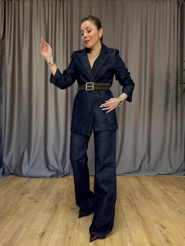 Kahve Kemerli Kot Ceket 