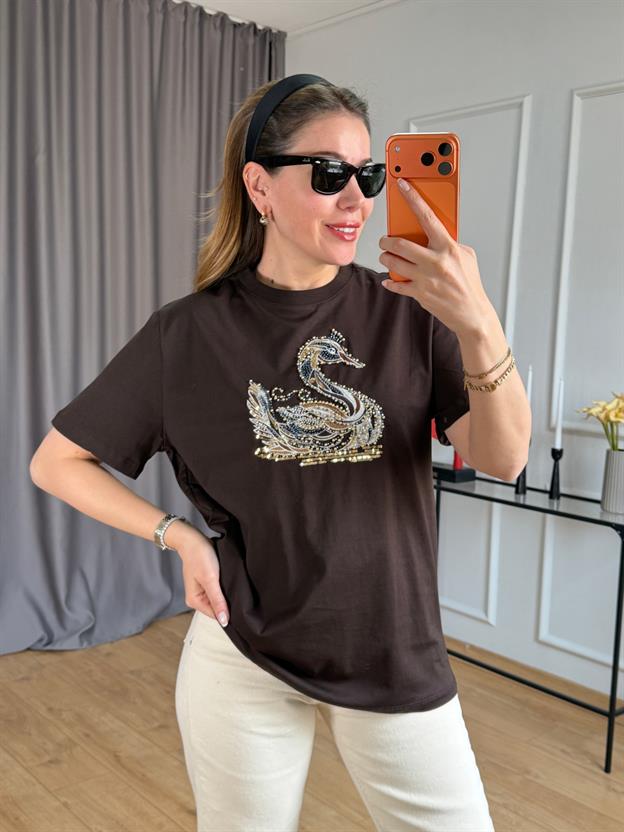 Kahve Kuğulu Tshirt