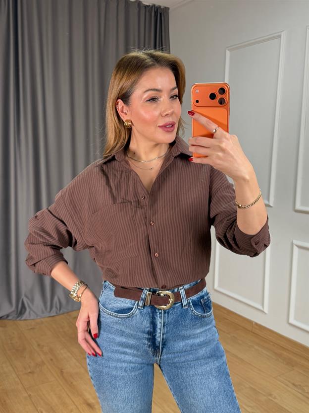 Kahve Lilyum Apoletli Gömlek