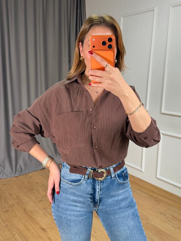 Kahve Lilyum Apoletli Gömlek