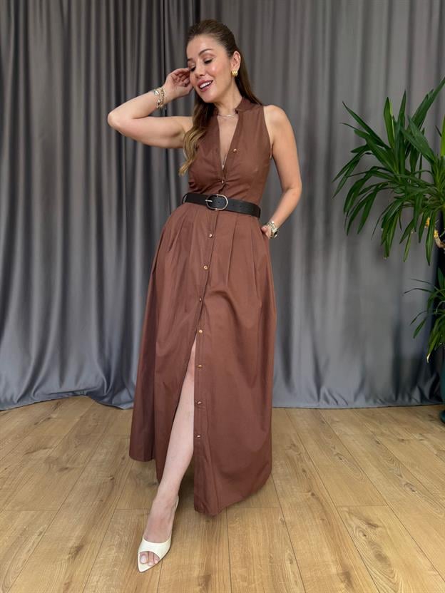 Kahve Magnolya Elbise