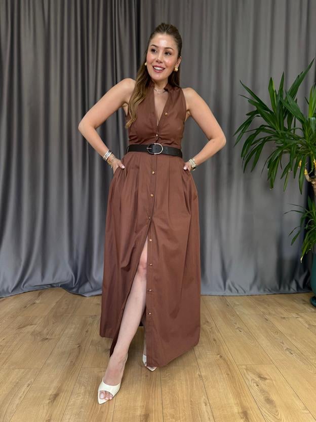 Kahve Magnolya Elbise