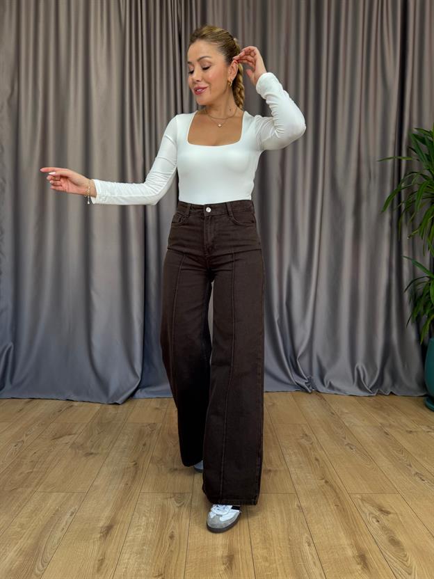 Kahve Ön Dikiş Detaylı Jean