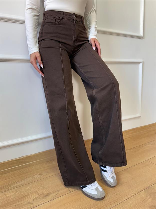 Kahve Ön Dikiş Detaylı Jean