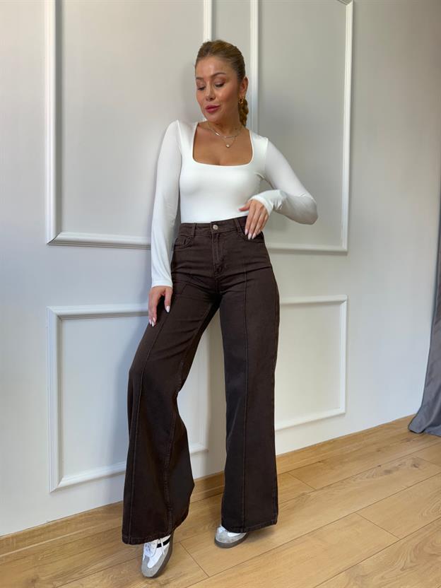 Kahve Ön Dikiş Detaylı Jean