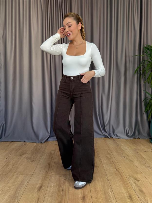 Kahve Ön Dikiş Detaylı Jean