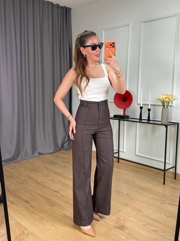 Kahve Ön Dikişli Pantolon