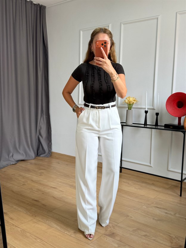Kahve Önü Fırfır Detaylı Bluz