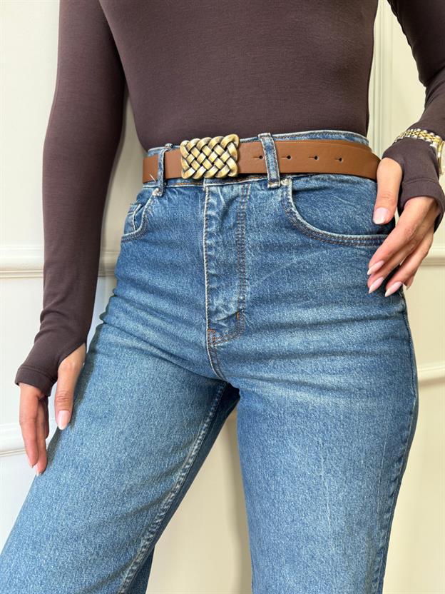 Kahve Örgü Tokalı Kemer