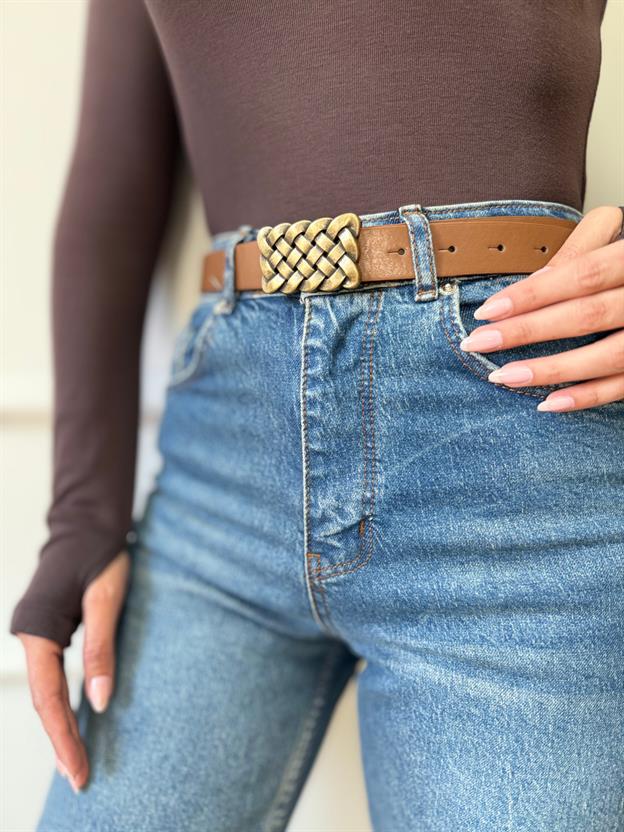 Kahve Örgü Tokalı Kemer