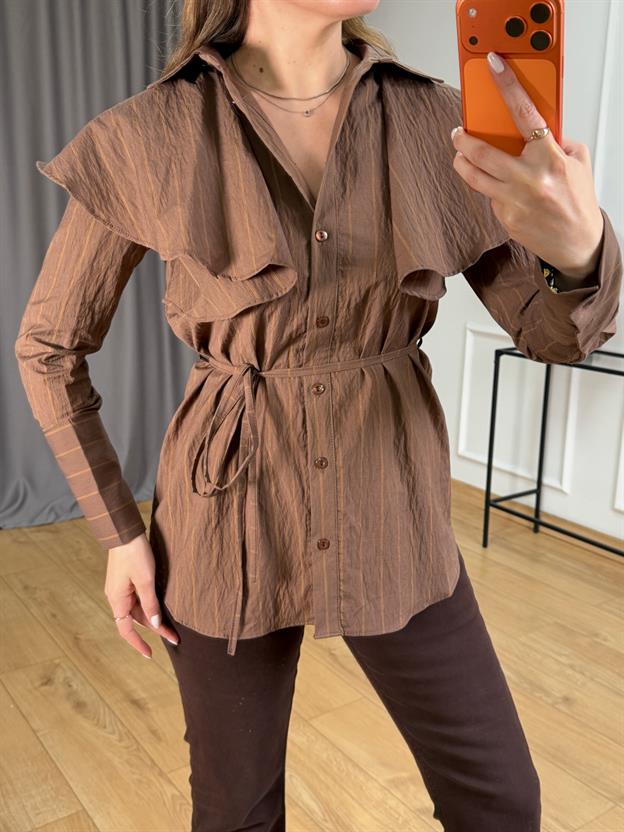 Kahve Pelerin Detaylı Gömlek