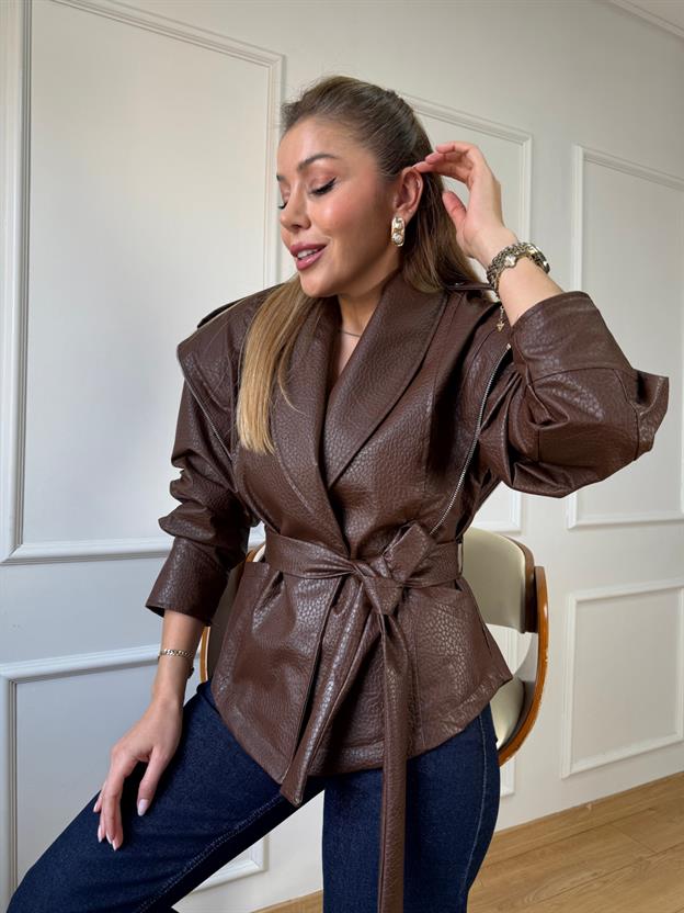 Kahve Petekli Deri Ceket