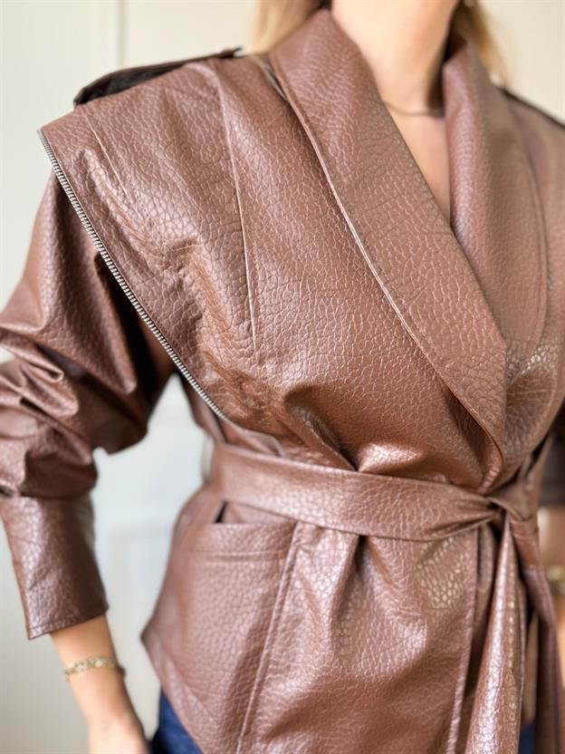 Kahve Petekli Deri Ceket