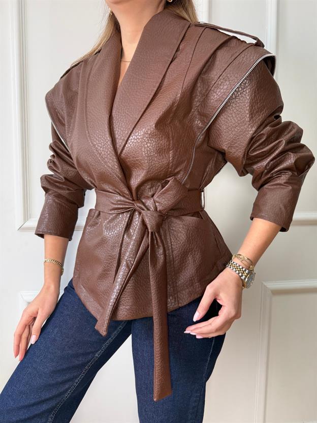 Kahve Petekli Deri Ceket