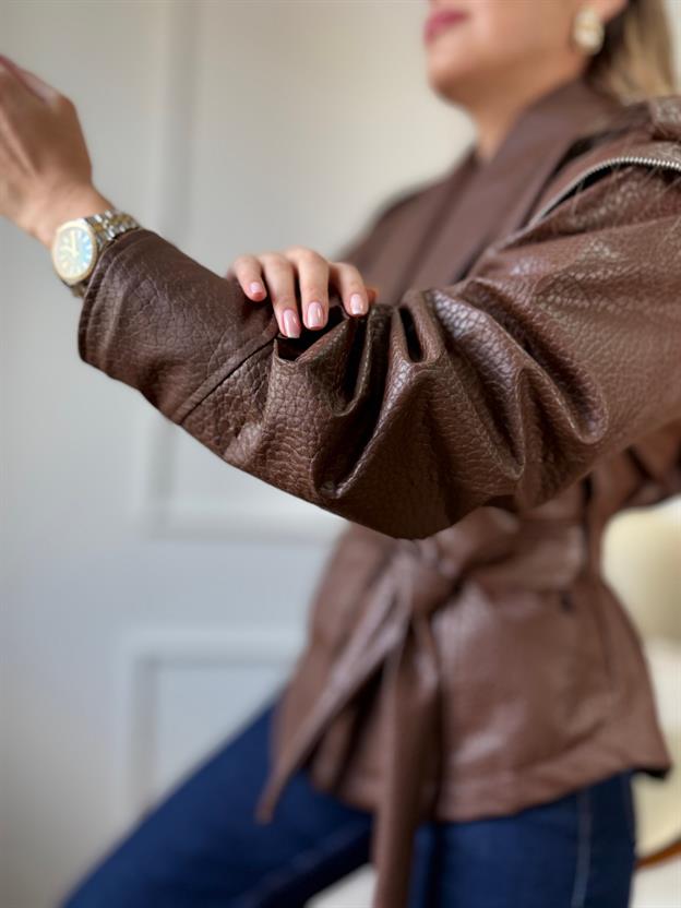 Kahve Petekli Deri Ceket