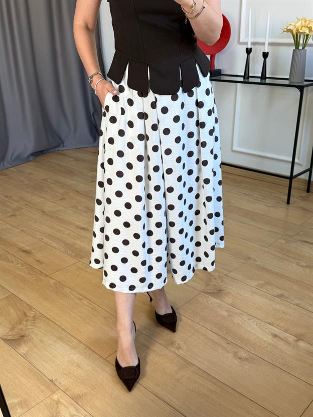 Kahve Puantiyeli Kloş Etek