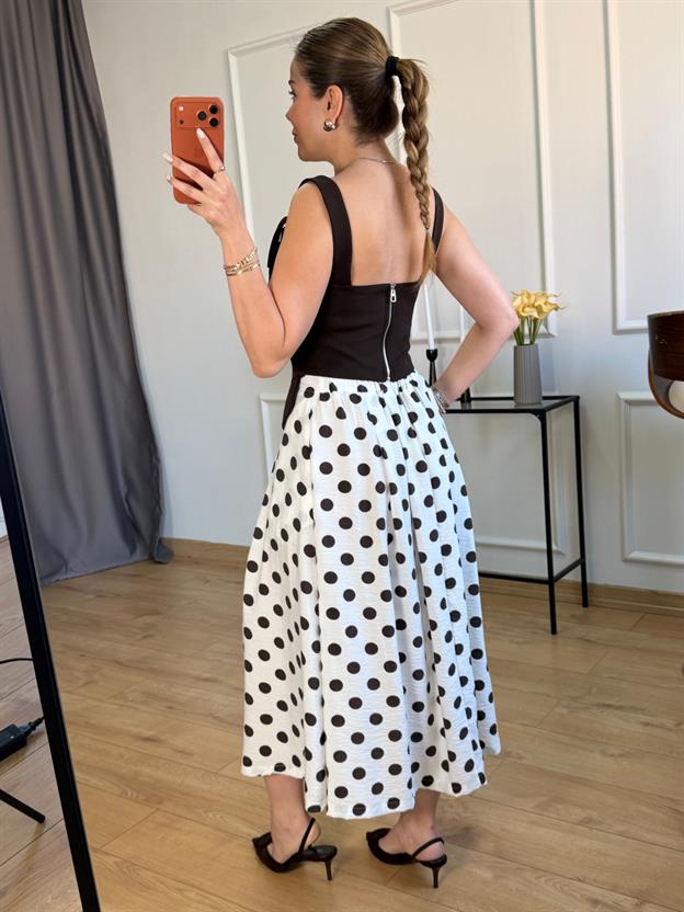 Kahve Puantiyeli Kloş Etek