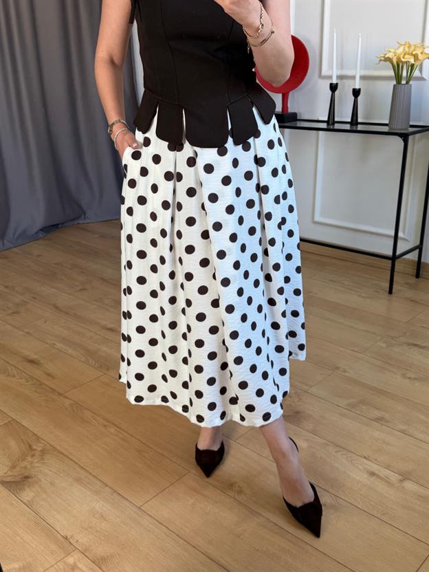 Kahve Puantiyeli Kloş Etek