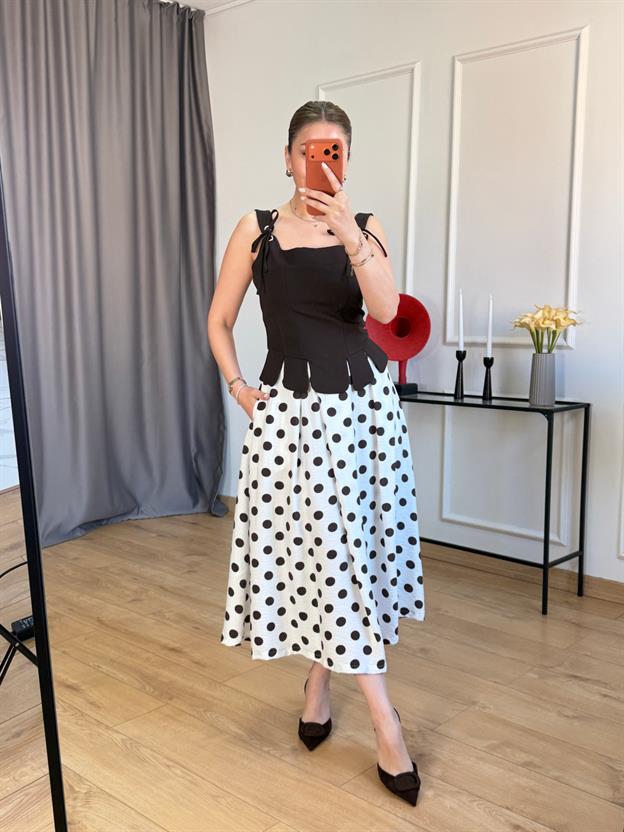 Kahve Puantiyeli Kloş Etek