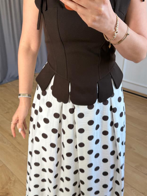 Kahve Puantiyeli Kloş Etek