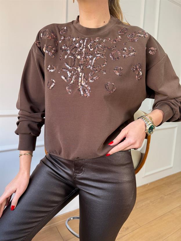 Kahve Pullu Sweatshirt