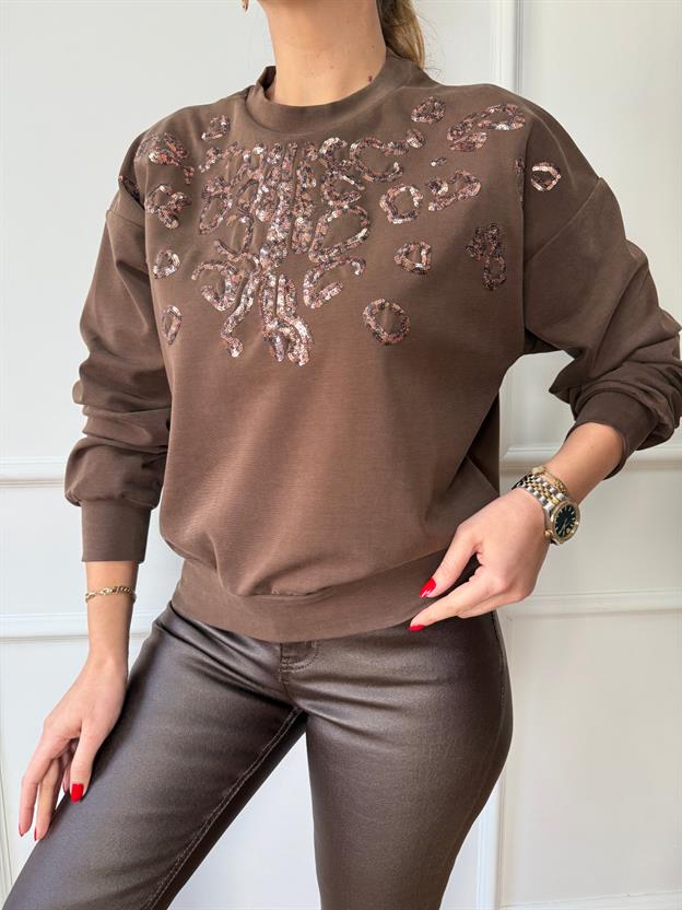 Kahve Pullu Sweatshirt