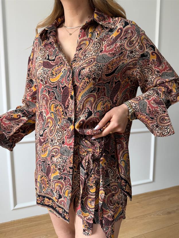 Kahve Şal Desenli Takım