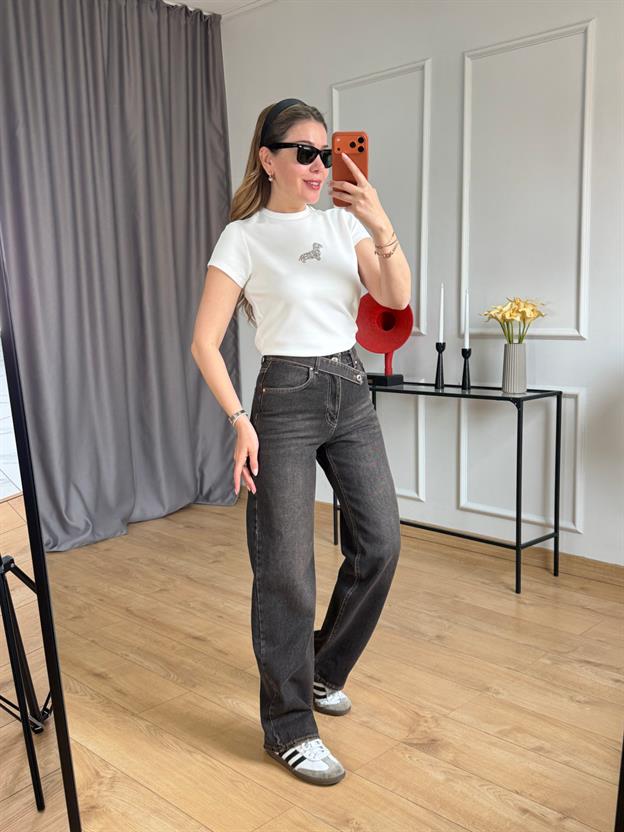 Kahve Tint Bel Detay Jean