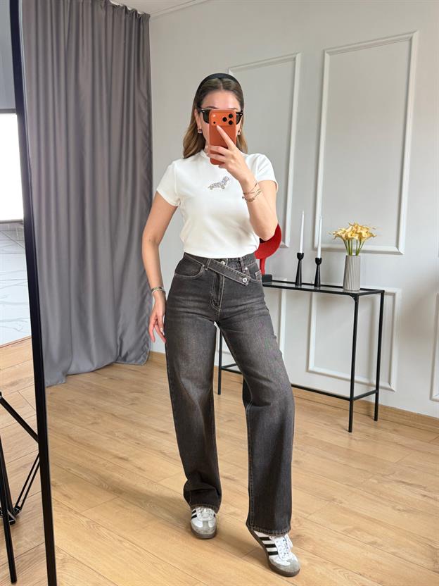 Kahve Tint Bel Detay Jean