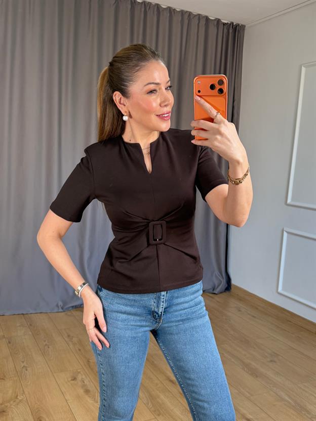 Kahve Toka Detay Bluz