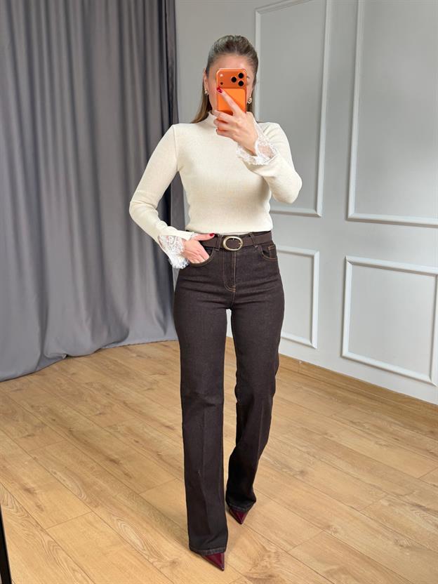 Kahve Ütülü Straight Jean